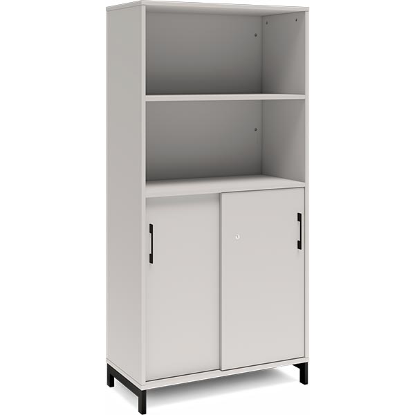 Kontorskab DNA, 800x1660 mm, Lys grå/Sort, skydedør 4A4 – image 1