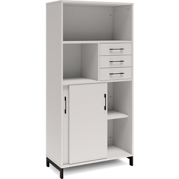 Kontorskab DNA, 800x1660 mm, Lys grå/Sort, skydedør og skuffemodul 4A4/2A4 – image 4