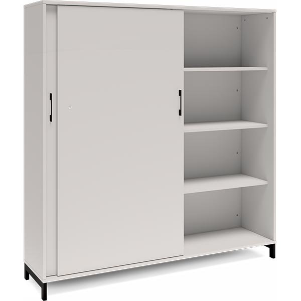 Ergoff Kontorskab DNA, 1600x1660 mm, Lys grå/Sort, skydedør 4A4 – Bogreoler & kontorskabe (billede 2)