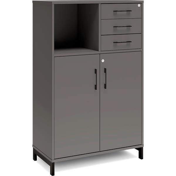 Ergoff Kontorskab DNA, 800x1275 mm, Antracit/Sort, skuffemodul 3A4/2A4 – Bogreoler & kontorskabe (billede 1)