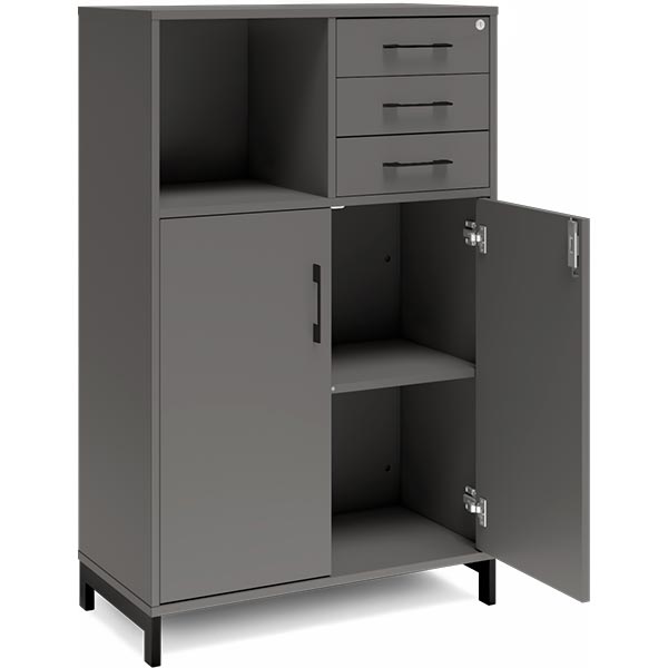 Ergoff Kontorskab DNA, 800x1275 mm, Antracit/Sort, skuffemodul 3A4/2A4 – Bogreoler & kontorskabe (billede 2)
