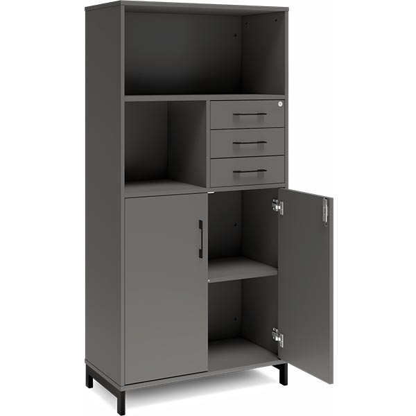 Ergoff Kontorskab DNA, 800x1660 mm, Antracit/Sort, skuffemodul 4A4/2A4 – Bogreoler & kontorskabe (billede 2)