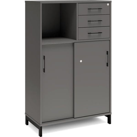 Kontorskab DNA, 800x1275 mm, Antracit/Sort, skydedør og skuffemodul 3A4/2A4 – image 1