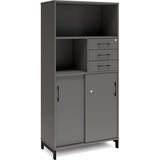 Kontorskab DNA, 800x1660 mm, Antracit/Sort, skydedør og skuffemodul 4A4/2A4 – image 1