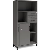 Kontorskab DNA, 800x1660 mm, Antracit/Sort, skydedør og skuffemodul 4A4/2A4 – image 2