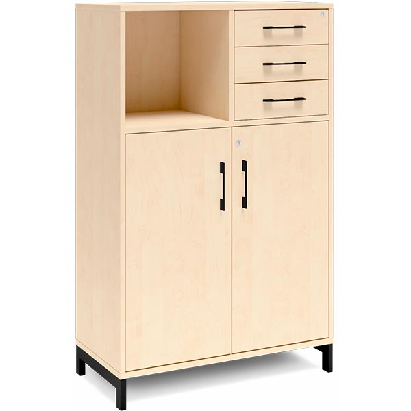 Ergoff Kontorskab DNA, 800x1275 mm, Birk/Sort, skuffemodul 3A4/2A4 – Bogreoler & kontorskabe (billede 1)