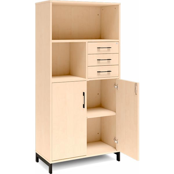 Ergoff Kontorskab DNA, 800x1660 mm, Birk/Sort, skuffemodul 4A4/2A4 – Bogreoler & kontorskabe (billede 2)