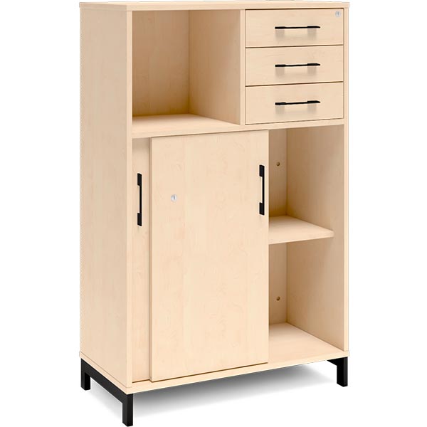 Kontorskab DNA, 800x1275 mm, Birk/Sort, skydedør og skuffemodul 3A4/2A4 – image 2