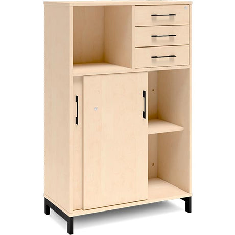 Kontorskab DNA, 800x1275 mm, Birk/Sort, skydedør og skuffemodul 3A4/2A4 – image 2