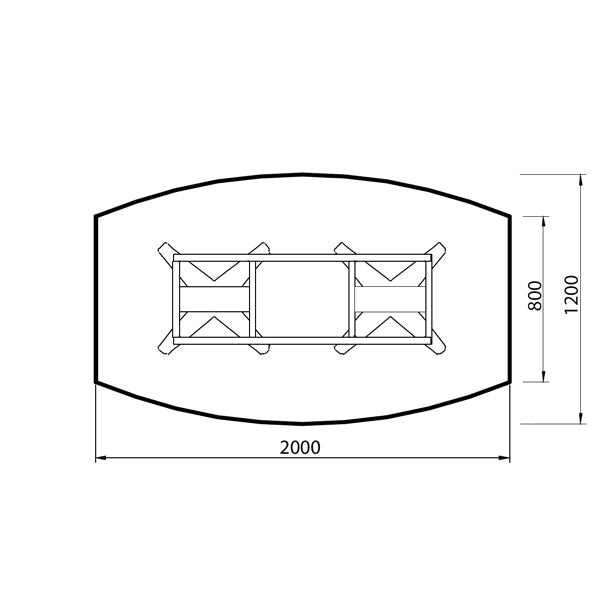 Konferencebord DNA, Hvid 2000x1200 mm bådformet, Sort understel