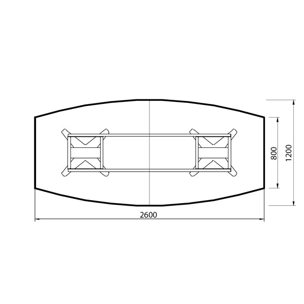 Konferencebord DNA, Antracit 2600x1200 mm bådformet, Hvid understel