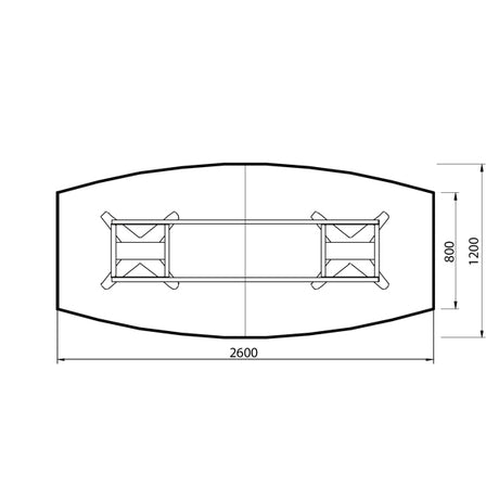 Konferencebord DNA, Antracit 2600x1200 mm bådformet, Sort understel