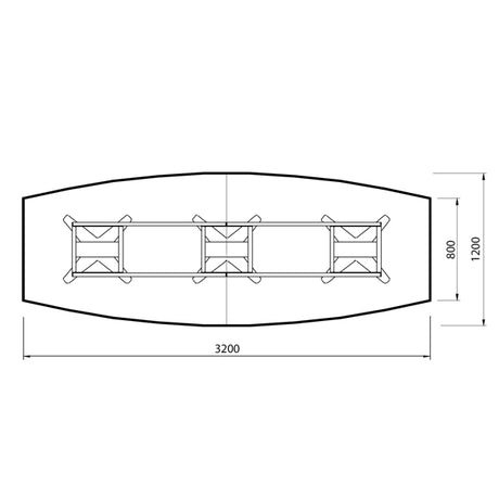 Konferencebord DNA, Antracit 3200x1200 mm bådformet, Alugrå understel