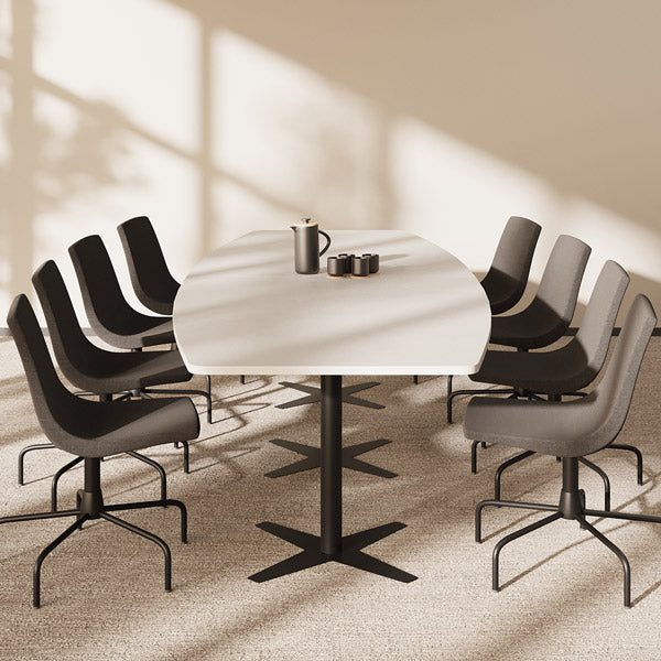 Konferencebord DNA, Lysgrå 3200x1200 mm bådformet, Sort understel – image 1