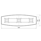 Konferencebord DNA, Antracit 3800x1200 mm bådformet, Alugrå understel