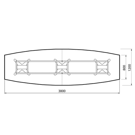 Konferencebord DNA, Antracit 3800x1200 mm bådformet, Hvid understel