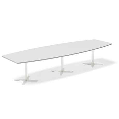 Ergoff Konferencebord DNA, Lysgrå 3800x1200 mm bådformet, Hvid understel – Konferenceborde (billede 1)