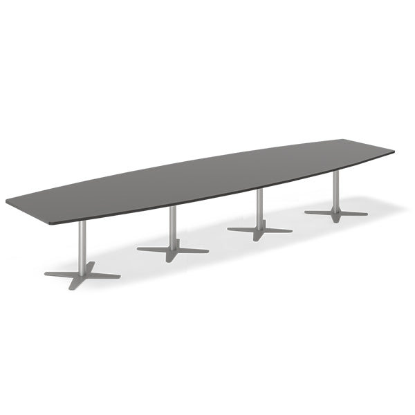 Konferencebord DNA, Antracit 4400x1200 mm bådformet, Alugrå understel