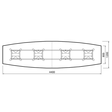 Konferencebord DNA, Antracit 4400x1200 mm bådformet, Alugrå understel