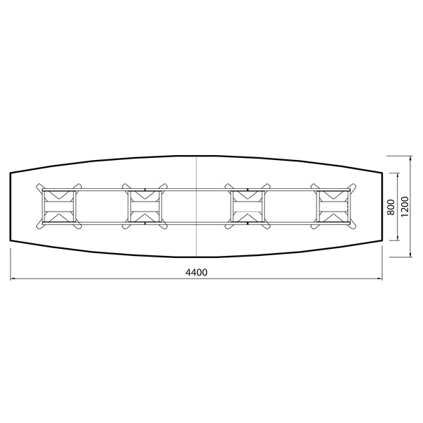 Konferencebord DNA, Antracit 4400x1200 mm bådformet, Hvid understel