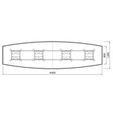 Konferencebord DNA, Antracit 4400x1200 mm bådformet, Hvid understel