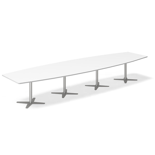 Ergoff Konferencebord DNA, Hvid 4400x1200 mm bådformet, Alugrå understel – Konferenceborde (billede 1)