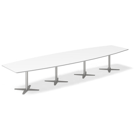 Ergoff Konferencebord DNA, Hvid 4400x1200 mm bådformet, Alugrå understel – Konferenceborde (billede 1)