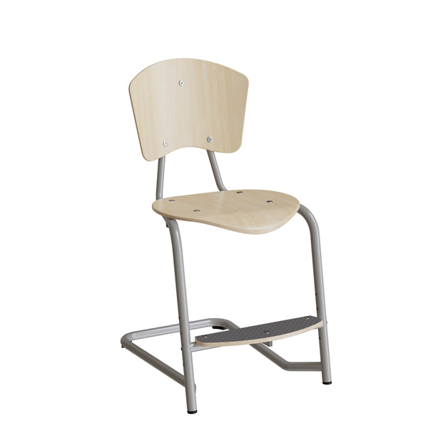 Stol Nian 3479, 500mm, birk laminat med alugråt stel og fotplate – Skolestole