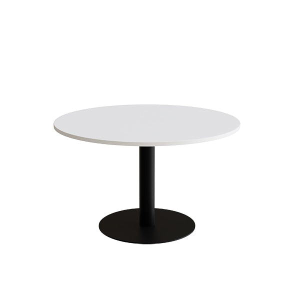 Form o Miljö Bord Cirkum, Ø1200mm, højde 720 mm, hvid laminat med sort stel – Kantineborde