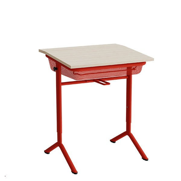 Tranås Skolmöbler Elevbord Atlas 1128, 650x550mm, lyddæmpende eg højtrykslaminat, rødt stel – Elevborde