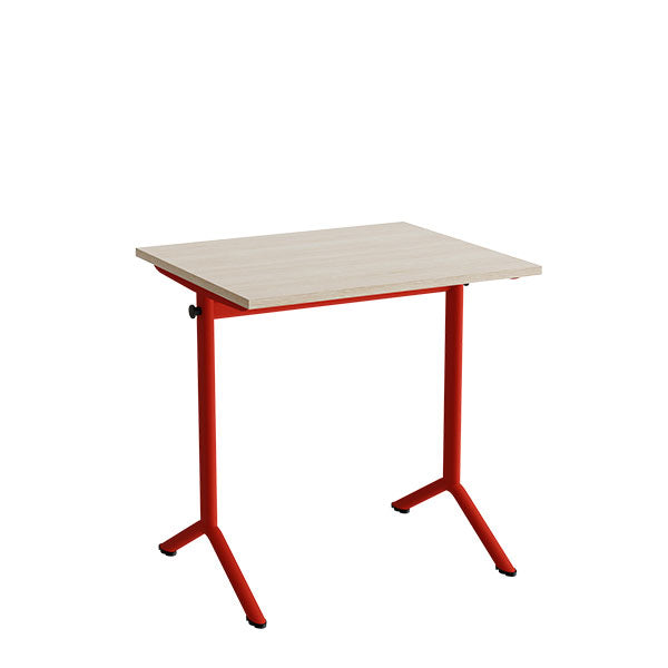 Tranås Skolmöbler Bord Atlas 1130, 700x600mm, eg højtrykslaminat, rødt stel – Elevborde