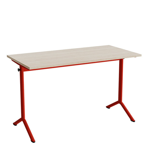 Tranås Skolmöbler Bord Atlas 1130, 1200x600mm, eg højtrykslaminat, rødt stel – Elevborde
