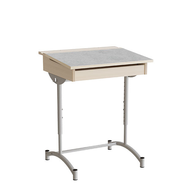 Elevbord, stilbar 128, lysgrå linoleum, alugråt stel – image 1