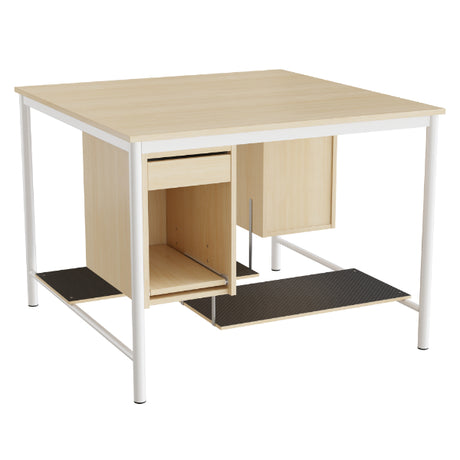 Tranås Skolmöbler Sybord 134, 1200x1200 mm H900 mm, birk laminat, hvid stel – Andet