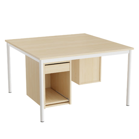 Tranås Skolmöbler Sybord 136, 1200x1200 mm H720 mm, birk laminat, hvid stel – Andet
