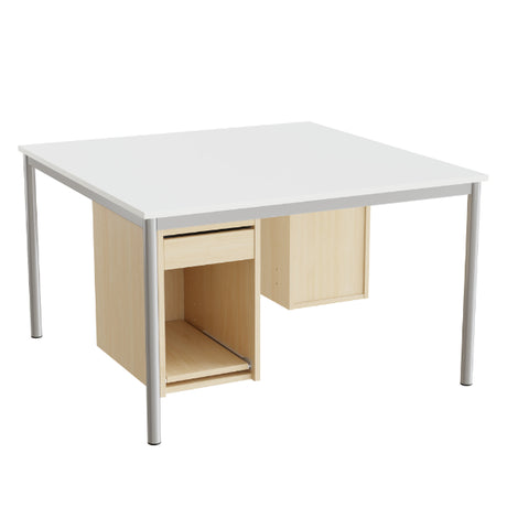 Sybord 136, 1200x1200 mm H720 mm, hvid laminat, alugråt stel