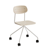 Stol Atlas 2112 på hjul, hvidpigmenteret egelaminat, hvidt stel