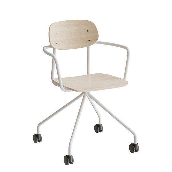 Stol Atlas 2112 på hjul, hvidpigmenteret egelaminat, hvidt stel – image 1
