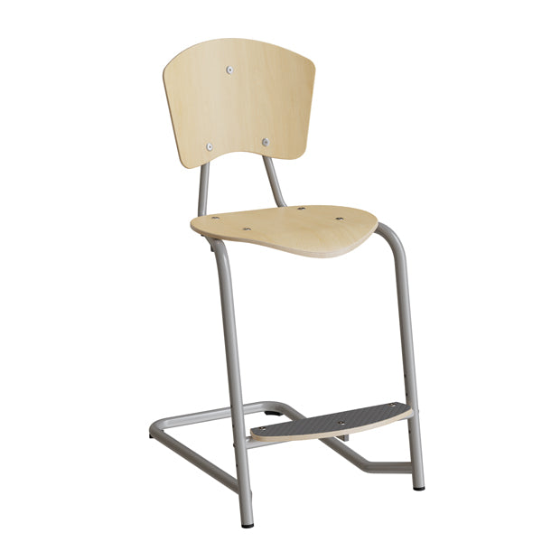 Officely Stol Nian 3479, 570mm, birk finér med alugråt stel og fotplate – Skolestole