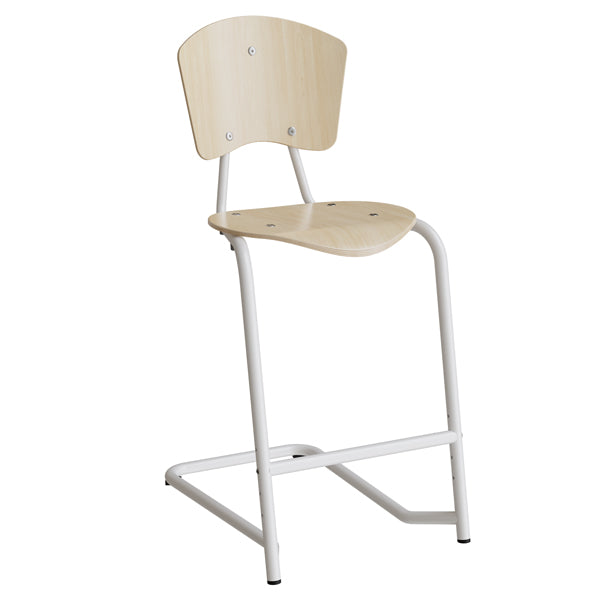 Stol Nian 3479, 630mm, birk laminat med hvidt stel og fotstøtte