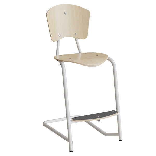 Officely Stol Nian 3479, 630mm, birk laminat med hvidt stel og fotplate – Skolestole