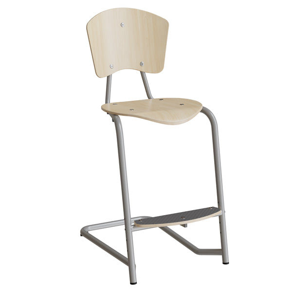 Officely Stol Nian 3479, 630mm, birk laminat med alugråt stel og fotplate – Skolestole
