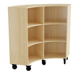 Reol Stig i birk laminat 6-rum buet 90° med hjul, udv. ryg