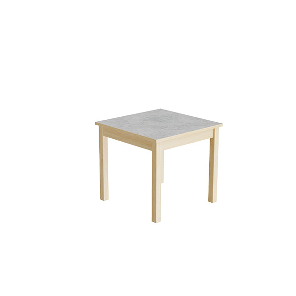 Tranås Skolmöbler Bord Lovis 601, 600x600 mm Højde 550 mm med lysegrå linoleum, birk understel – Kantineborde