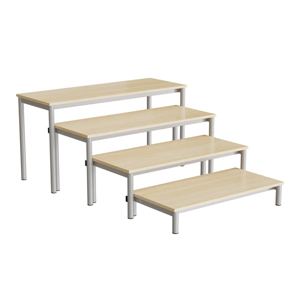 Bænk Idol, trappe 800, birk laminat, alugråt stel, 4 sektioner – image 1