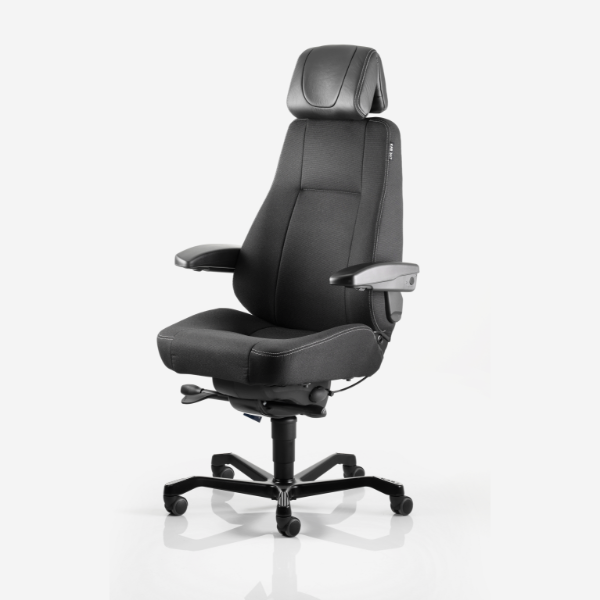 Kontorstol KAB Seating Director, White-Line Sort fighter inkl. armlæn og nakkestøtte i sort skind – Kontorstole (billede 1)