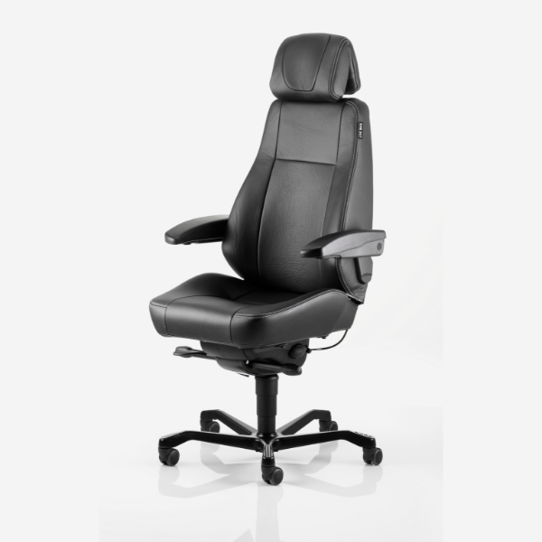 Kontorstol KAB Seating Director, White-Line Sort skind inkl. armlæn og nakkestøtte i sort skind – Kontorstole (billede 1)