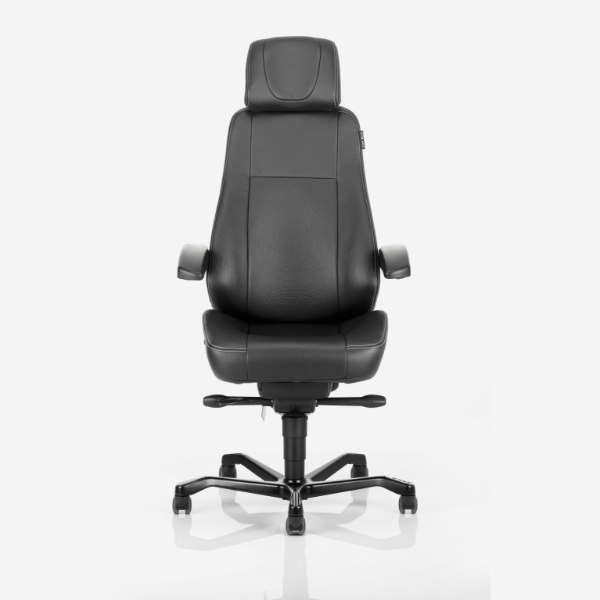 Kontorstol KAB Seating Director, White-Line Sort skind inkl. armlæn og nakkestøtte i sort skind – image 6