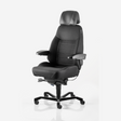 Kontorstol KAB Seating Executive, White-Line Sort fighter inkl. armlæn og nakkestøtte i sort skind – Kontorstole (billede 1)