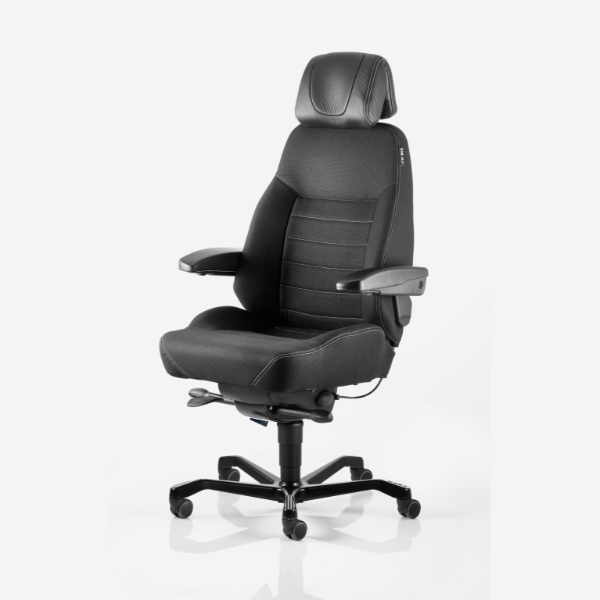 Kontorstol KAB Seating Executive, White-Line Sort fighter inkl. armlæn og nakkestøtte i sort skind – Kontorstole (billede 1)
